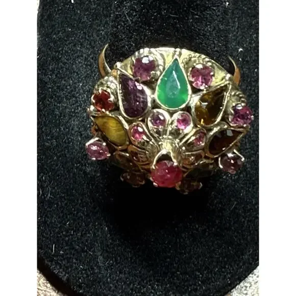 Vintage 10K Yellow Gold Ruby and Multi Gemstone Princess/Harem Ring Sz 8-1/4